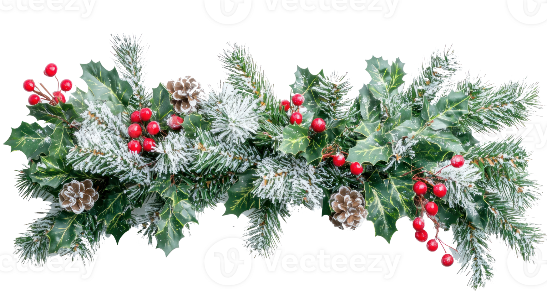 Natal pinho e azevinho Swag com neve isolar em transparente fundo png