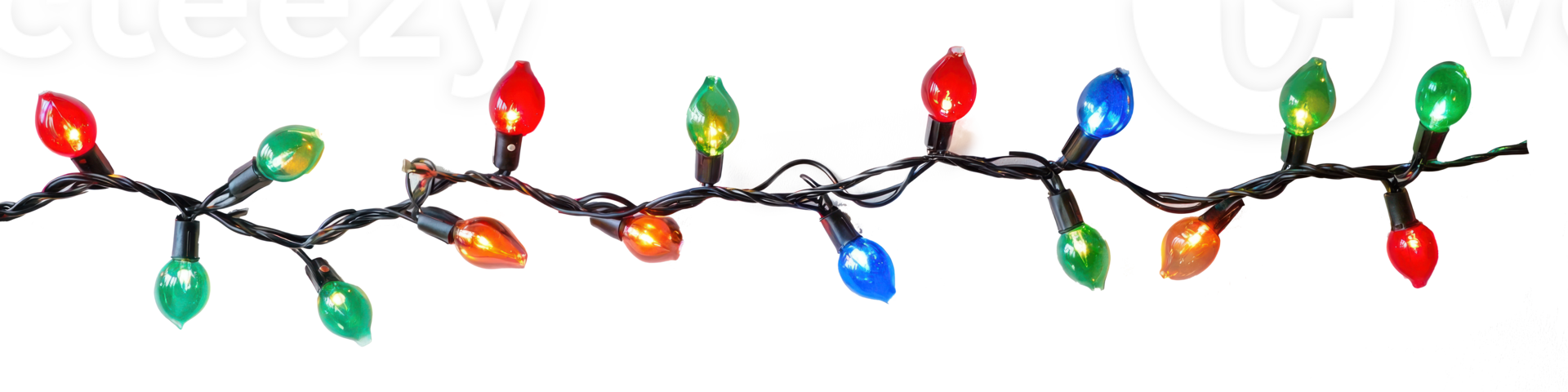 A string of colorful Christmas lights hanging isolate on transparent background png