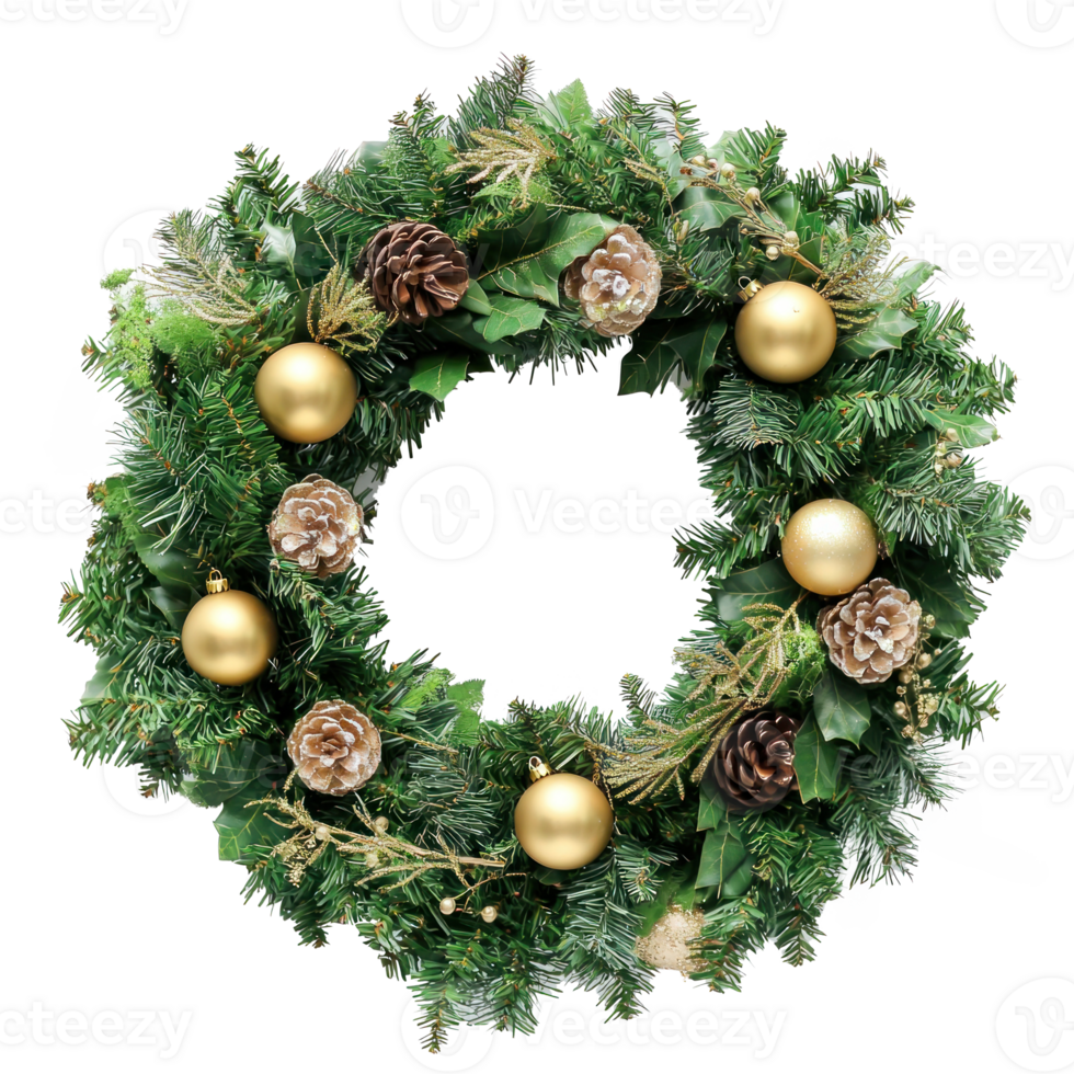 Christmas wreath with gold bell isolate on transparent background png