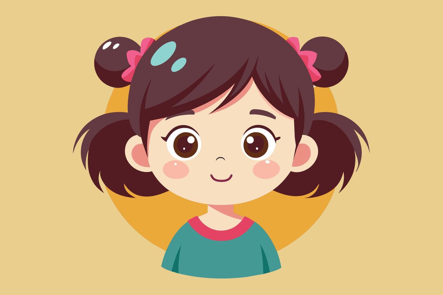 Cheerful girl with playful hairstyle and colorful attire against a warm background vector