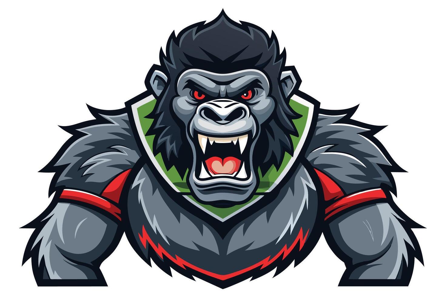 Angry cartoon gorilla mascot logo with fierce expression and muscular build in a bold design featuring vibrant colors and dynamic posture vector