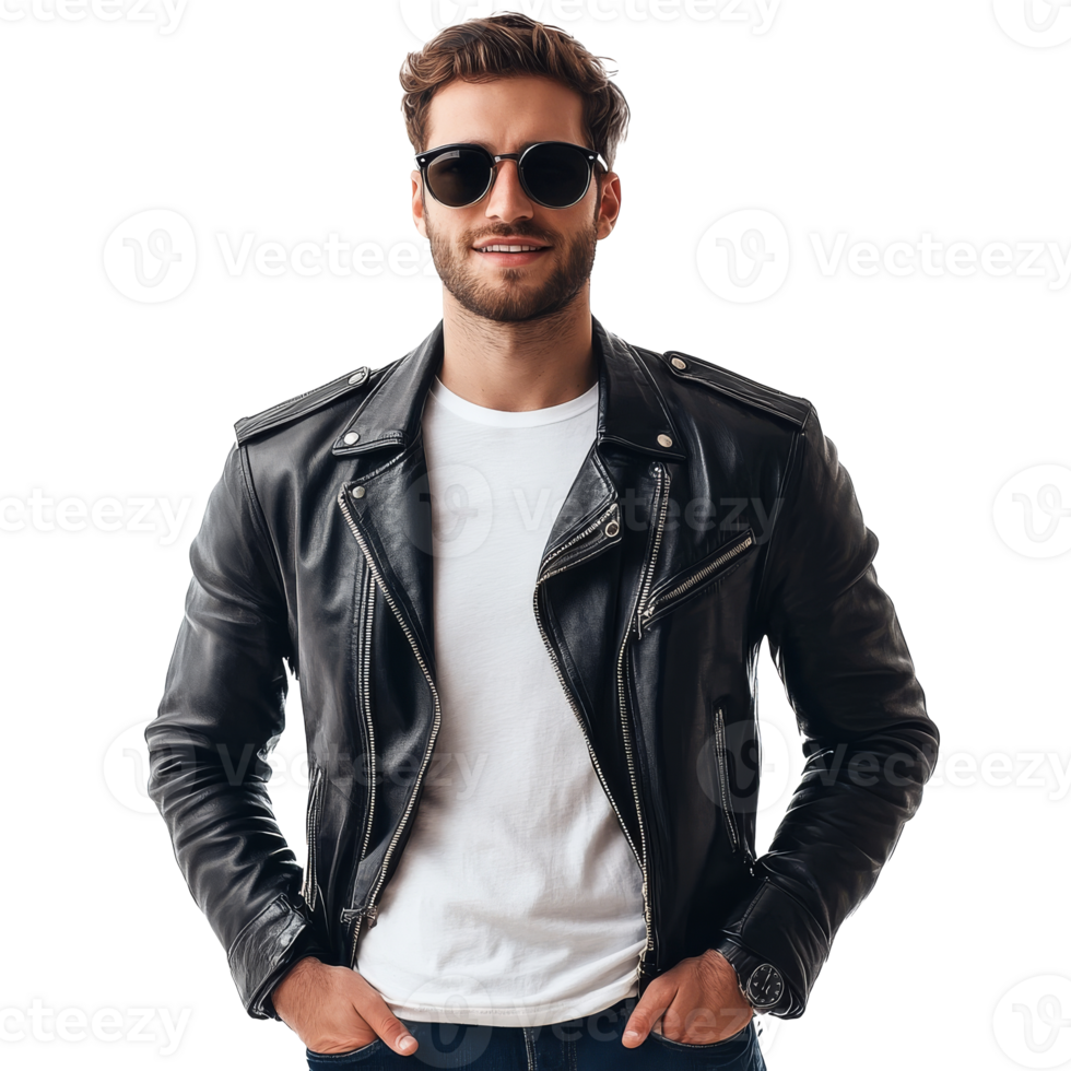 Man in leather jacket and shades png