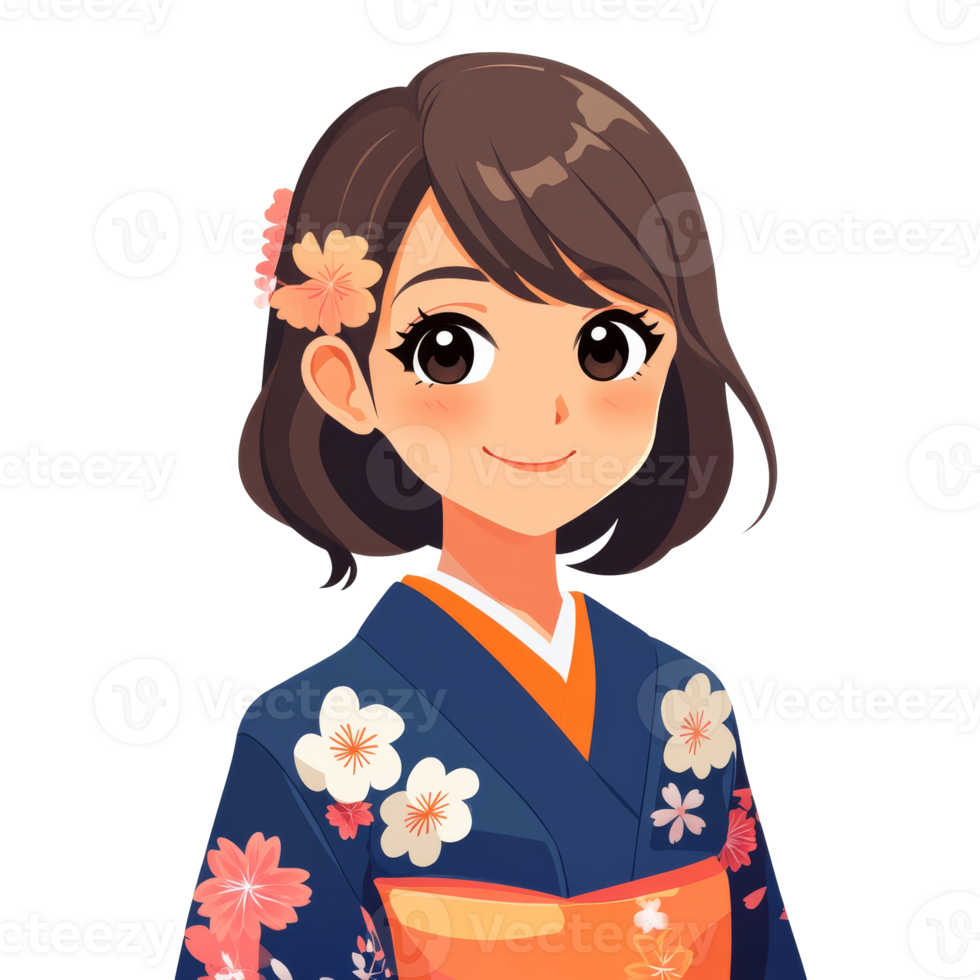 Young woman in traditional kimono style attire png