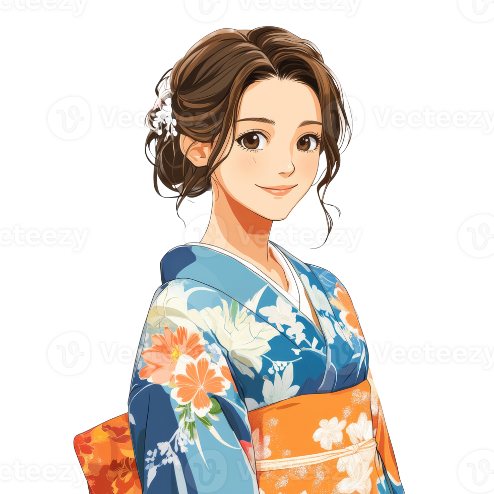 Japanese girl wearing colorful kimono in spring png