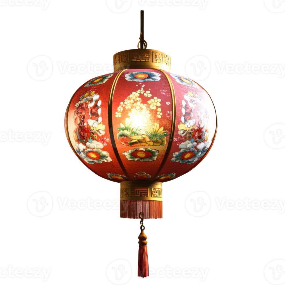 Brightly decorated lantern hanging indoors png