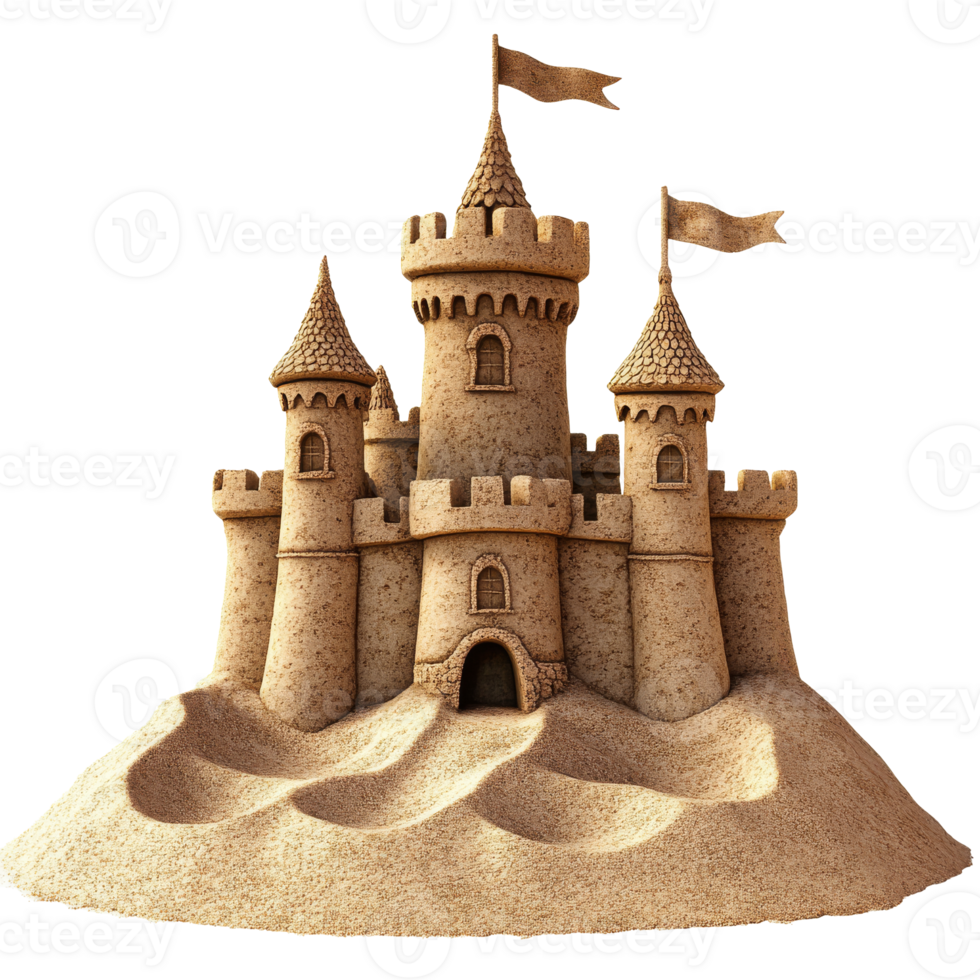 Creating an intricate sand castle by the beach png