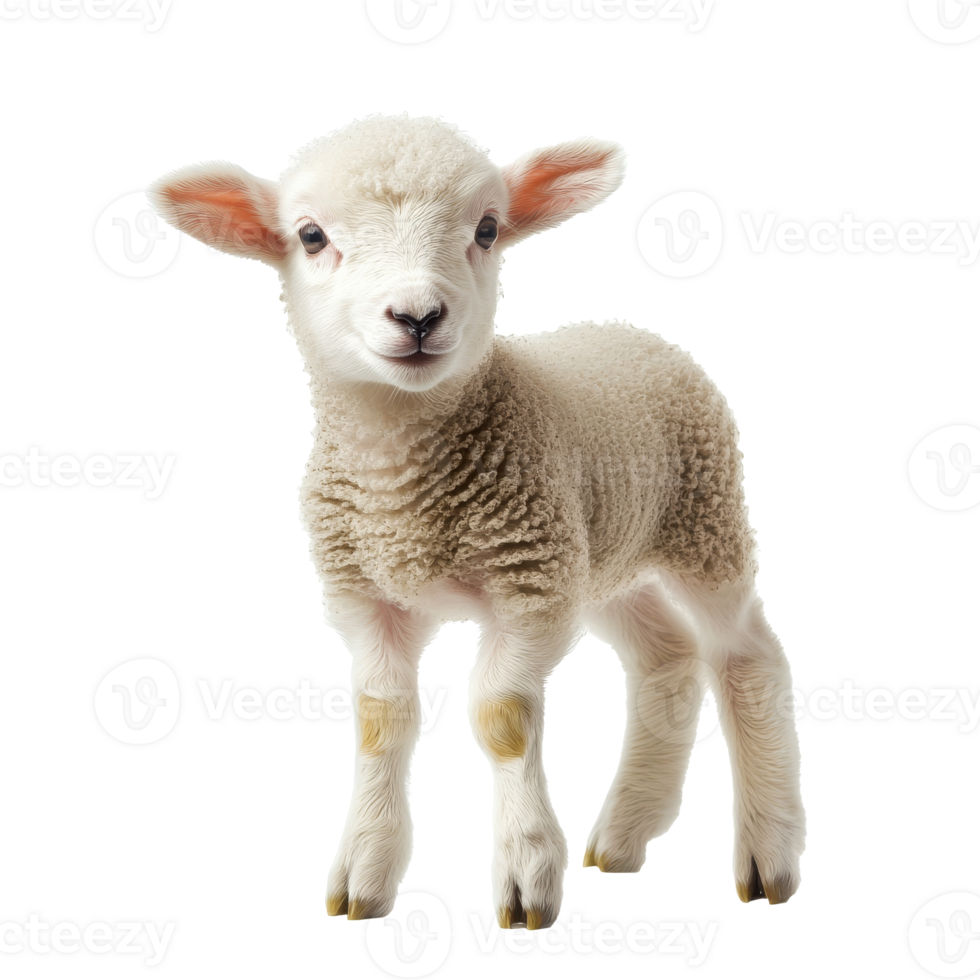 Lamb poses confidently on white background png