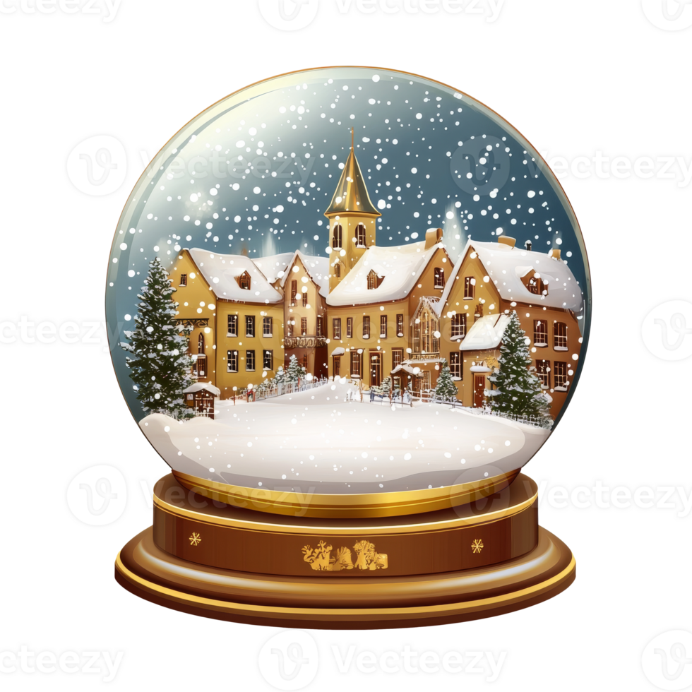 Winter village snow globe with trees png