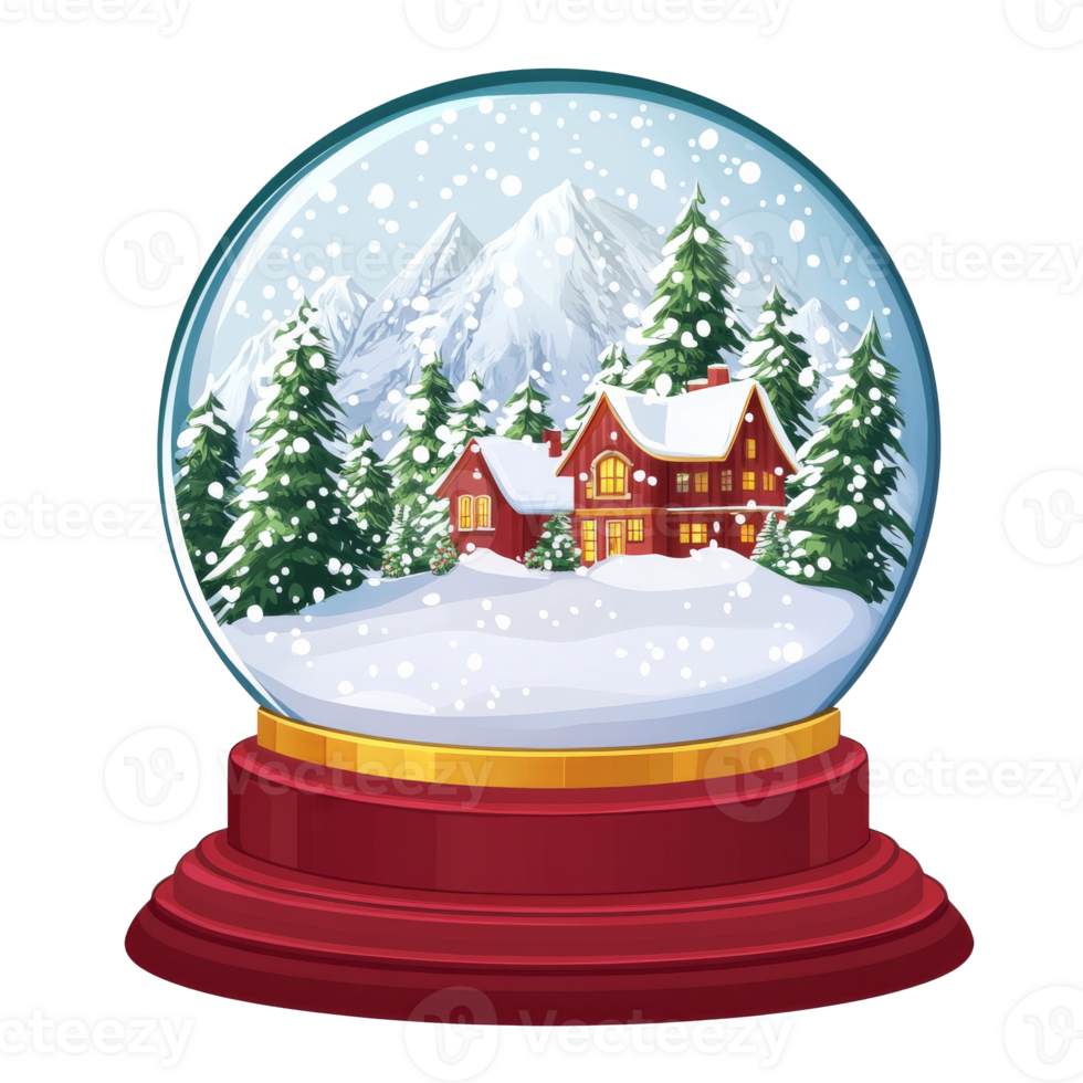 Winter wonderland snow globe with a cozy cabin png
