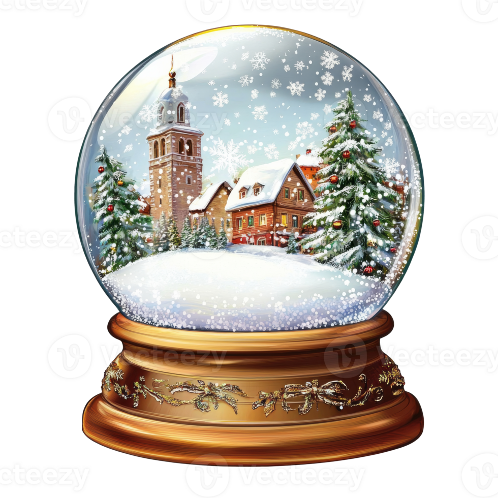 Winter wonderland in a decorative snow globe png