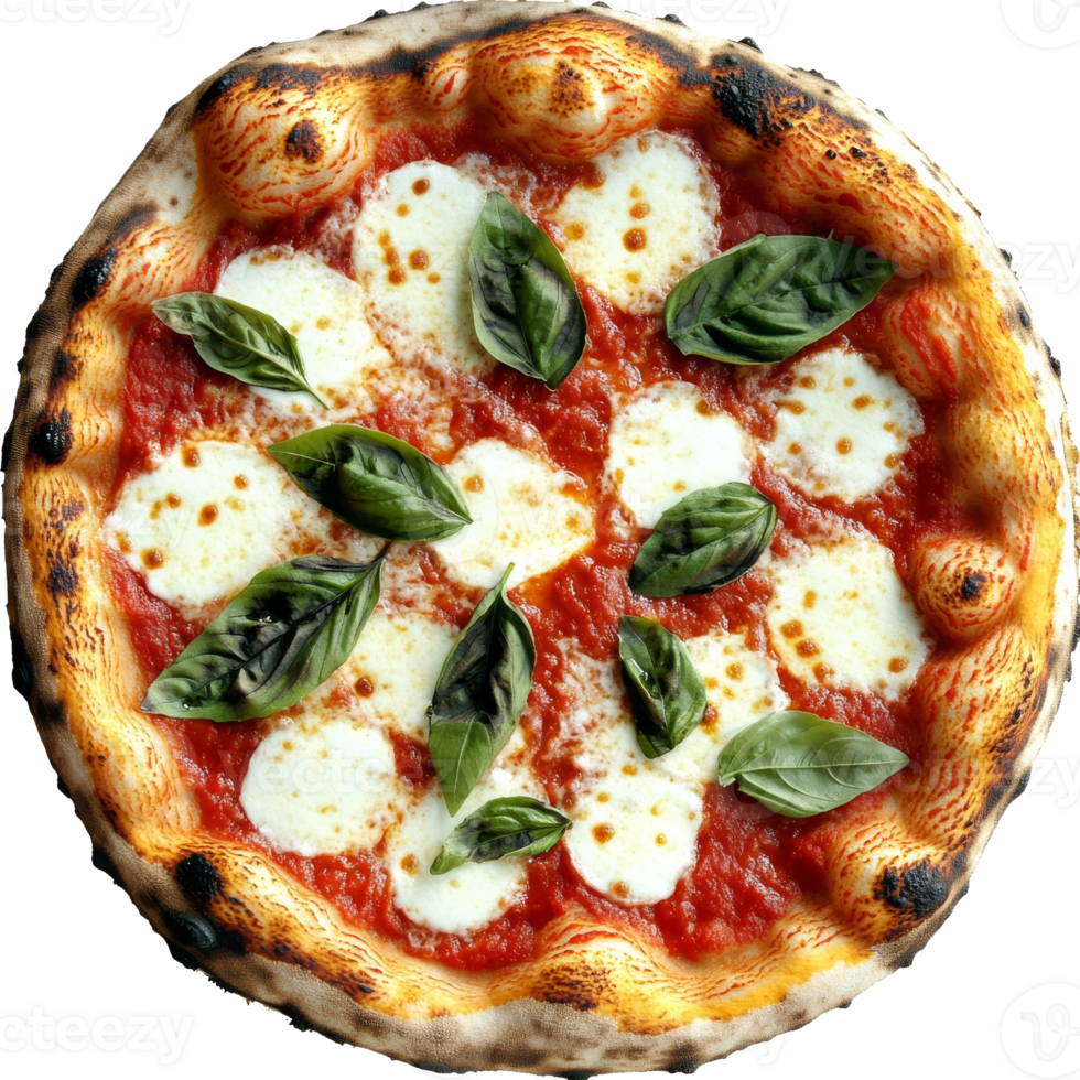 Delicious Margherita pizza with fresh basil leaves png