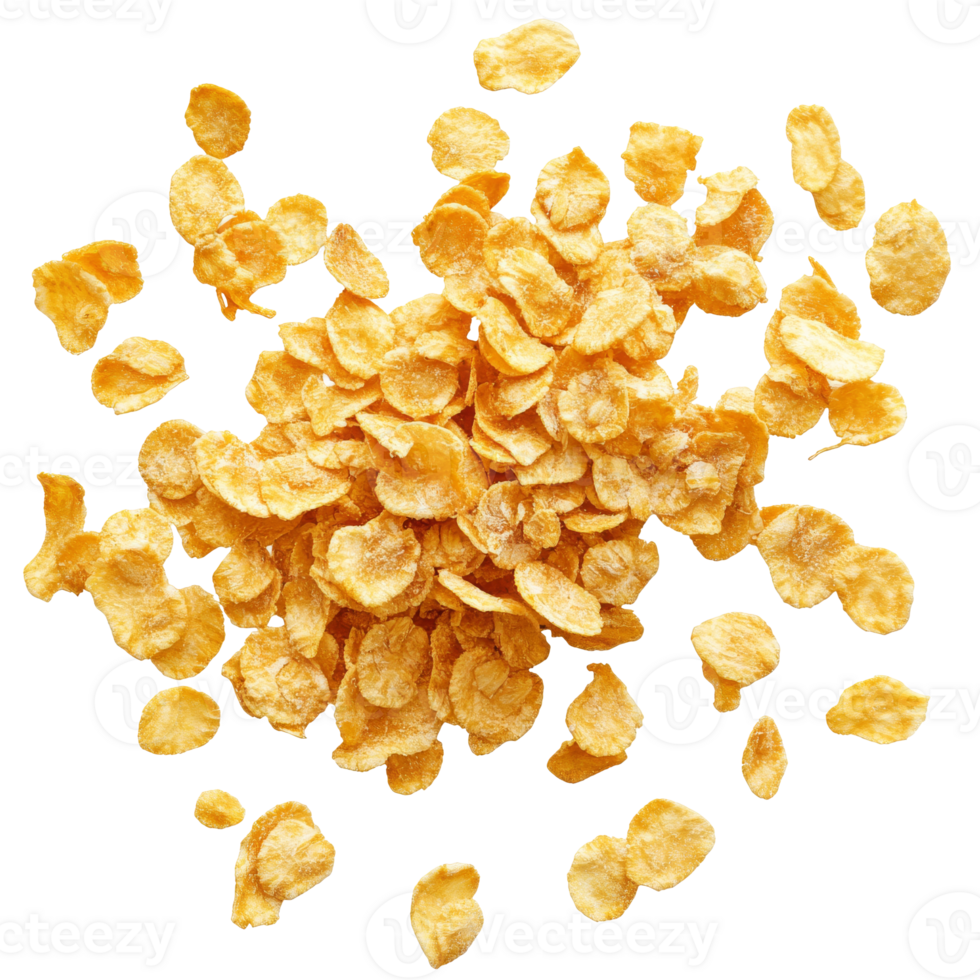 Crispy corn flakes scattered on a flat surface png
