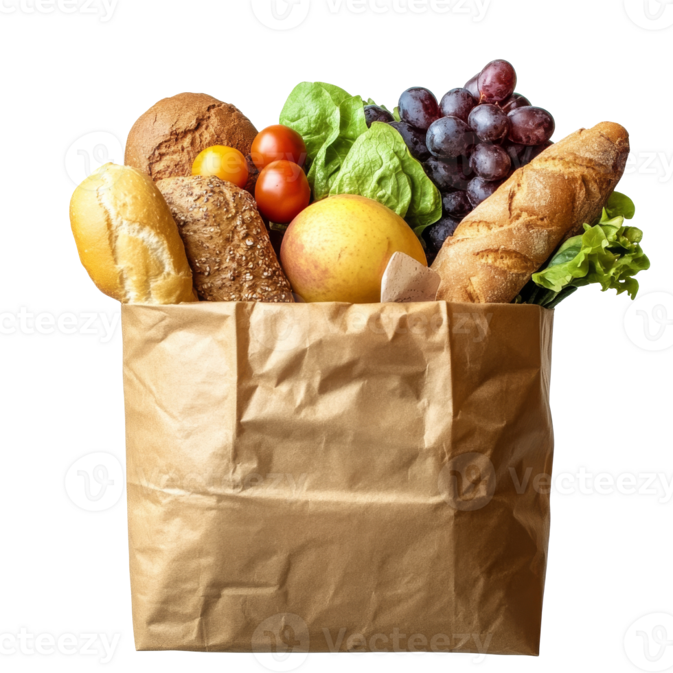 Fresh groceries in a paper bag ready for meals png