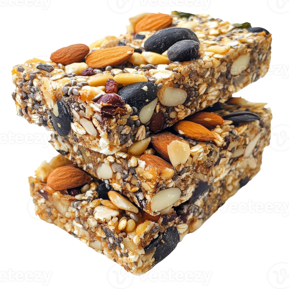 Stacked nut and seed energy bars png