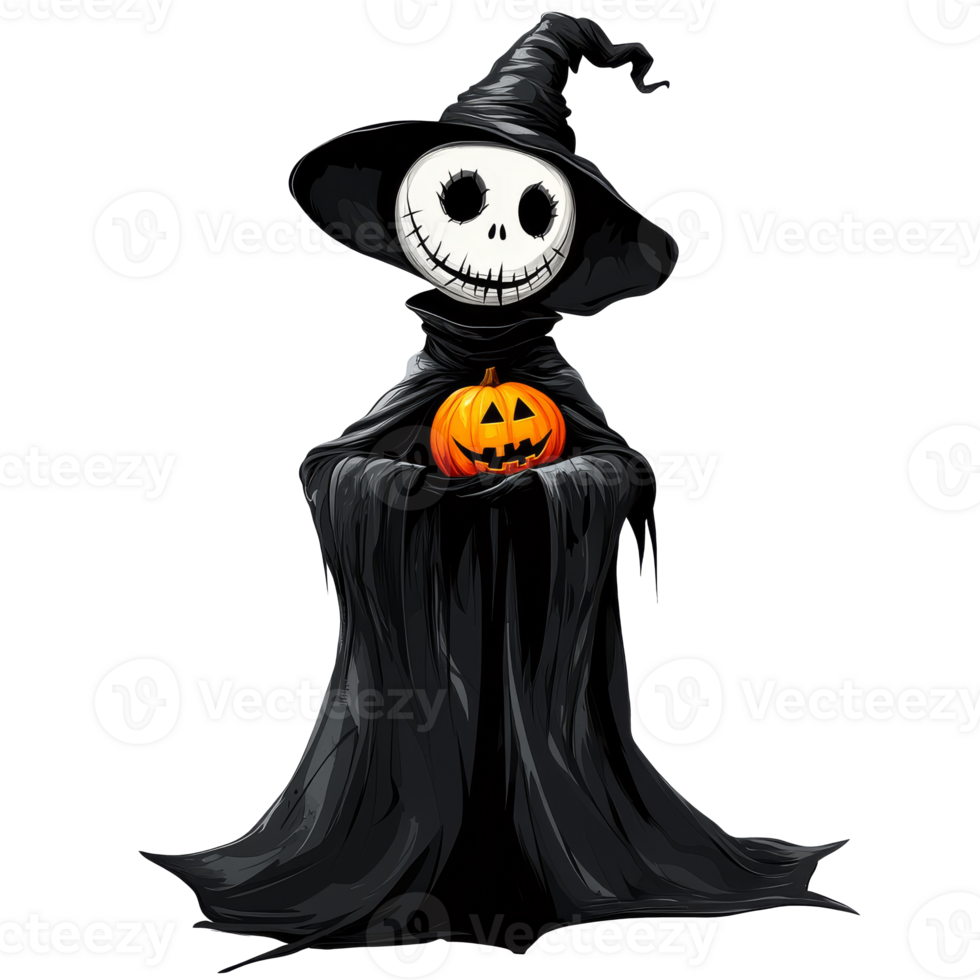 Character in a black cloak holds a pumpkin png