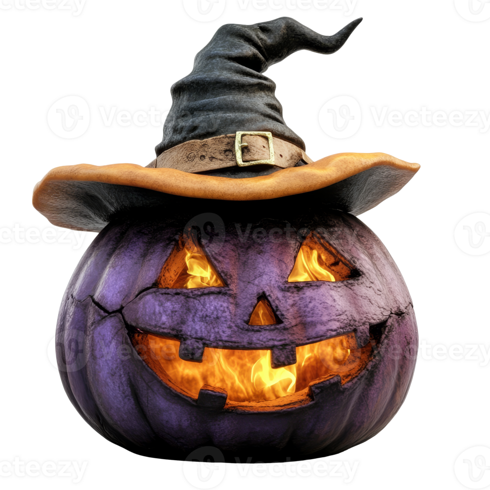 Creative pumpkin with a witch hat for Halloween png