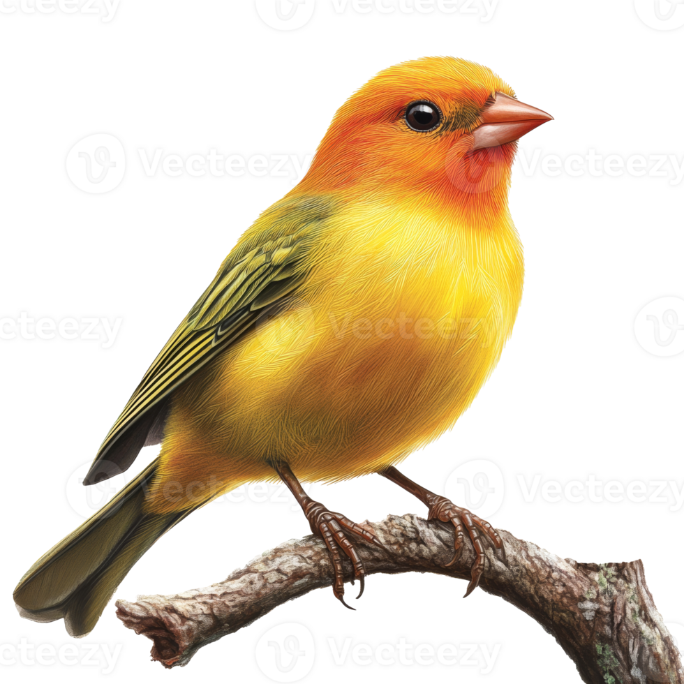Bright yellow bird perched on a branch png