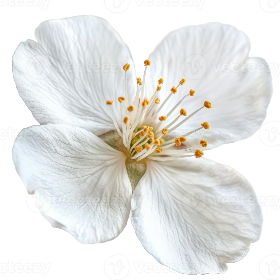 Delicate white flower with vivid yellow stamens png