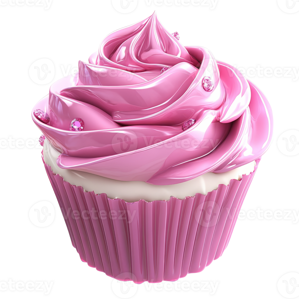 Pink cupcake with swirl frosting sprinkles png
