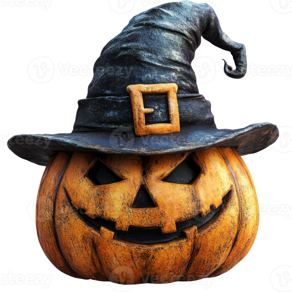 Spooky pumpkin with witch hat png