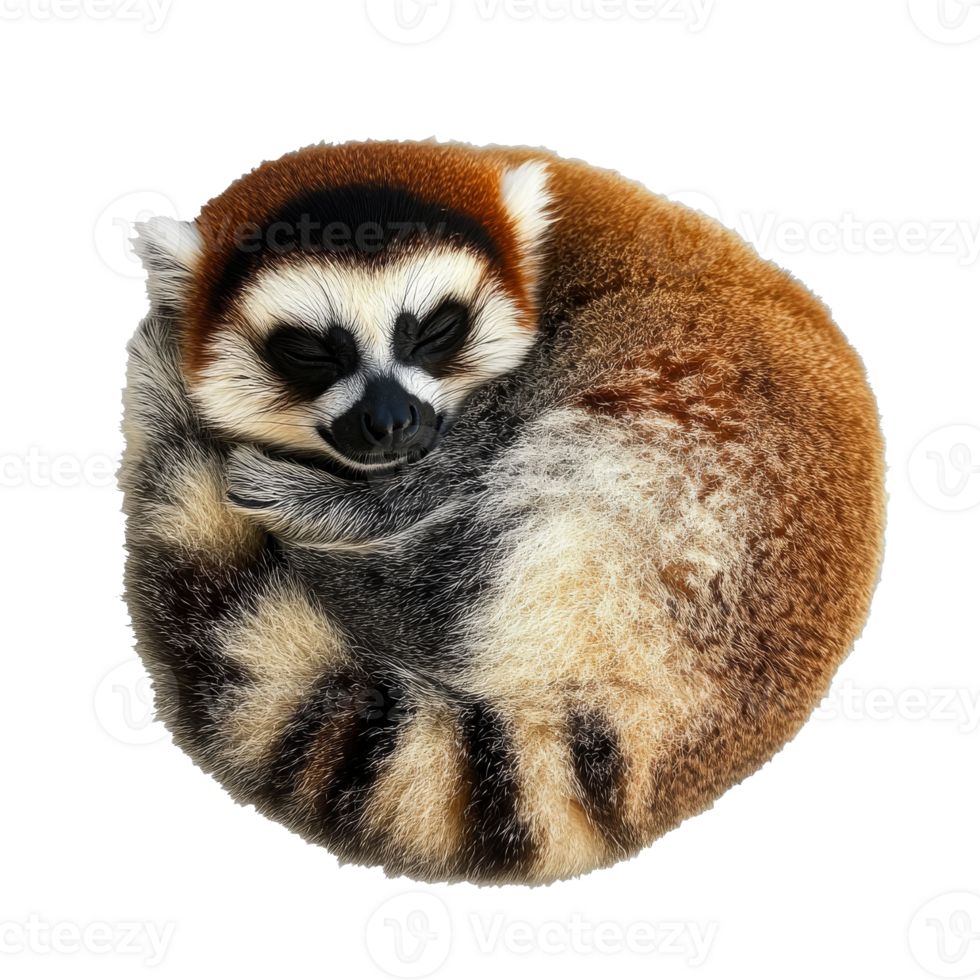 Sleepy raccoon curled up in a cozy position png
