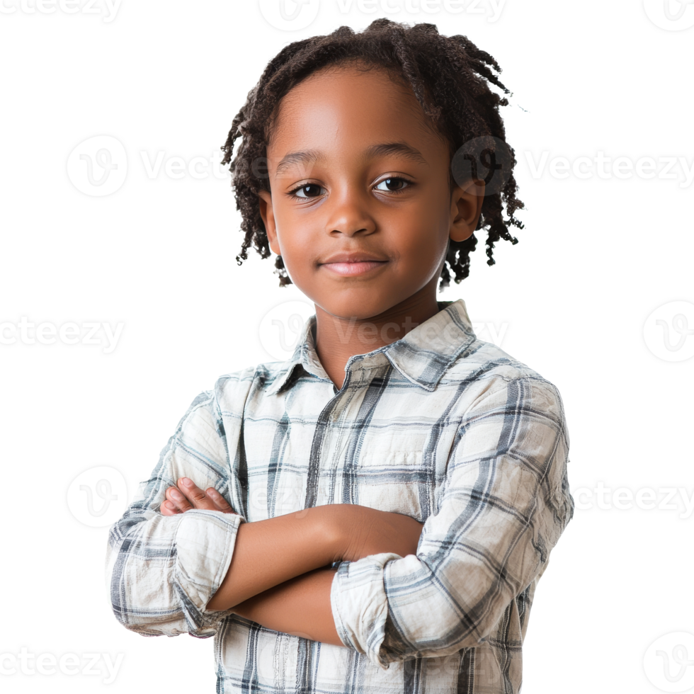 Young boy with arms crossed poses confidently png