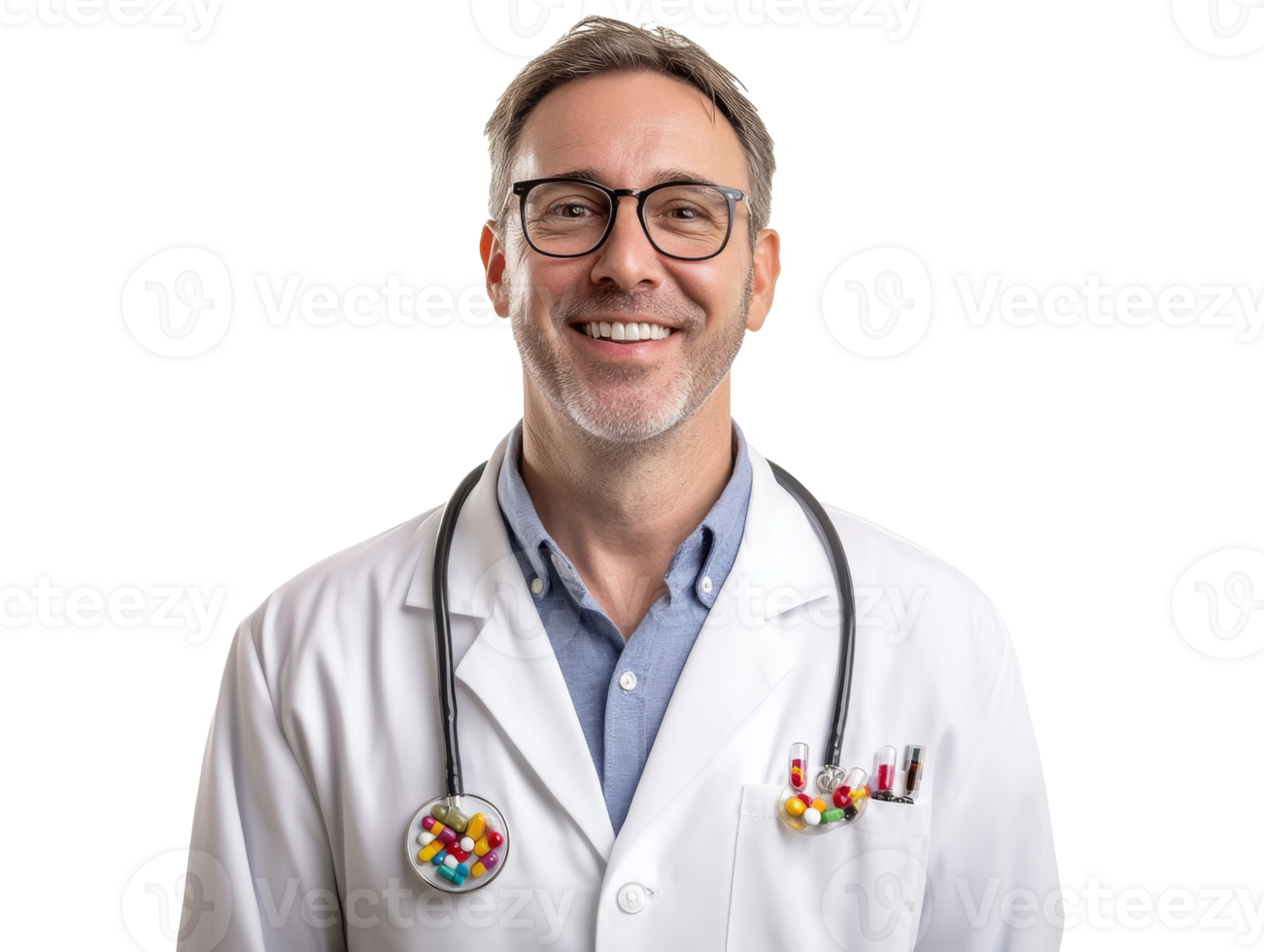 Friendly doctor wearing lab coat and glasses png