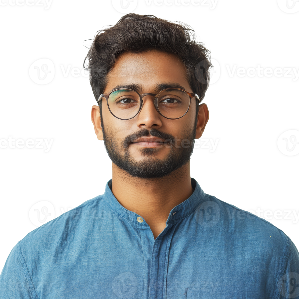 Young man with glasses posing for portrait indoors png