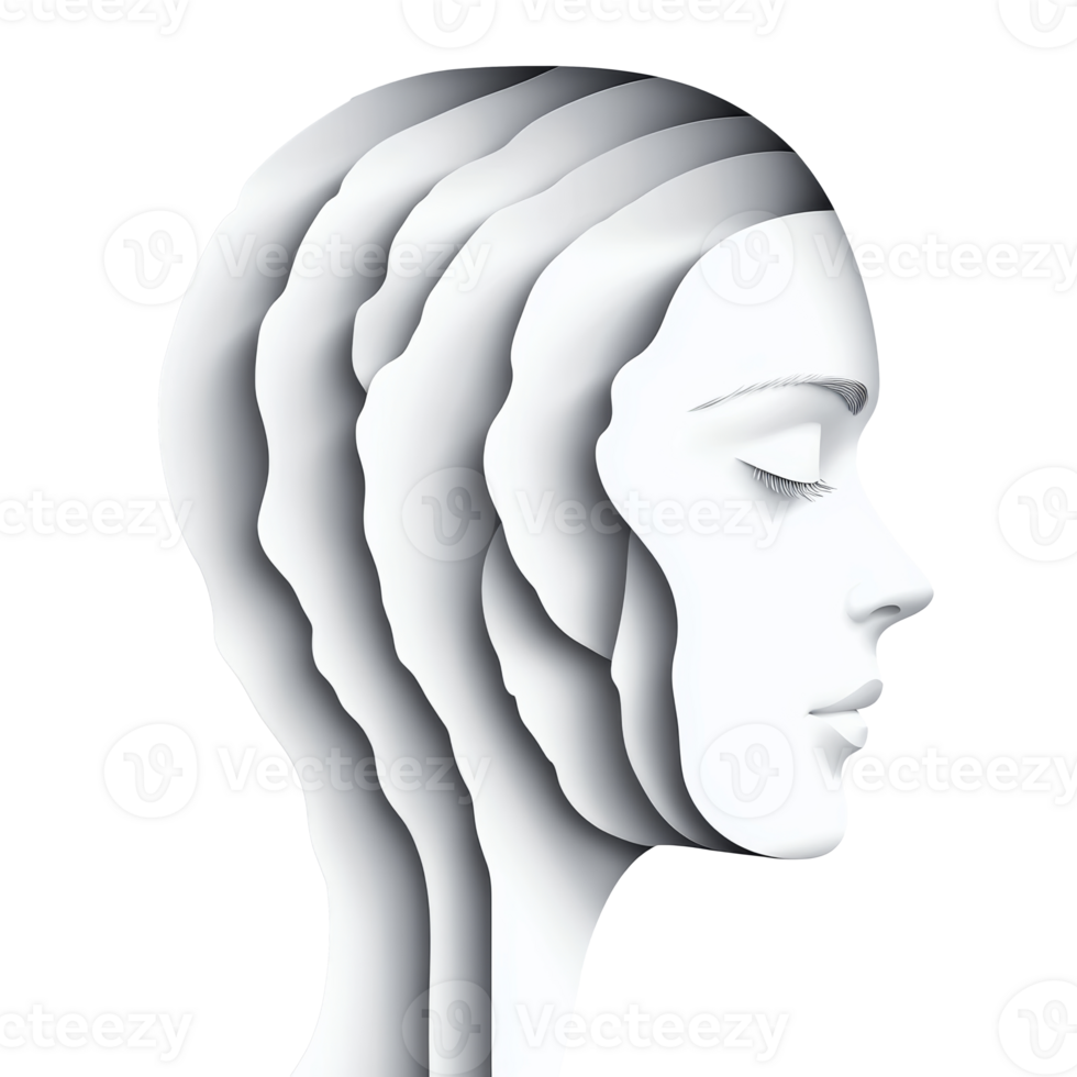 Abstract profile of a woman with layered design png