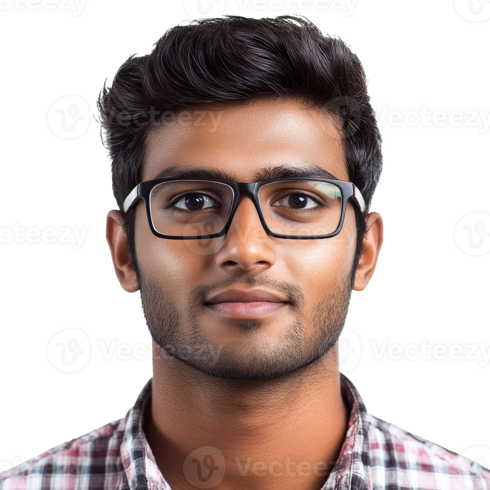 Man in glasses and plaid shirt poses png