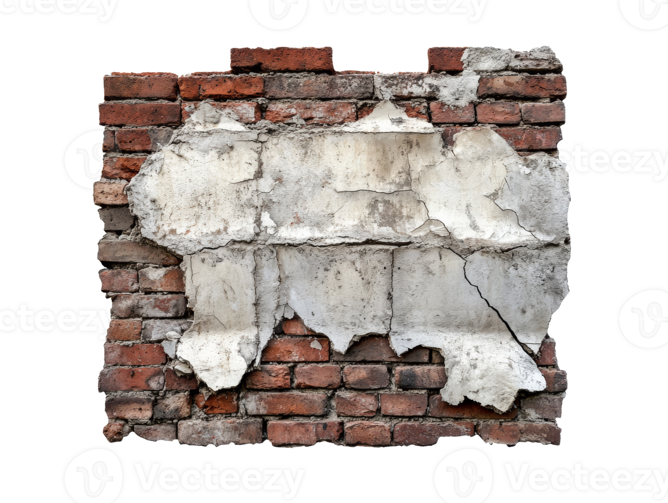 Cracked plaster on old brick wall png
