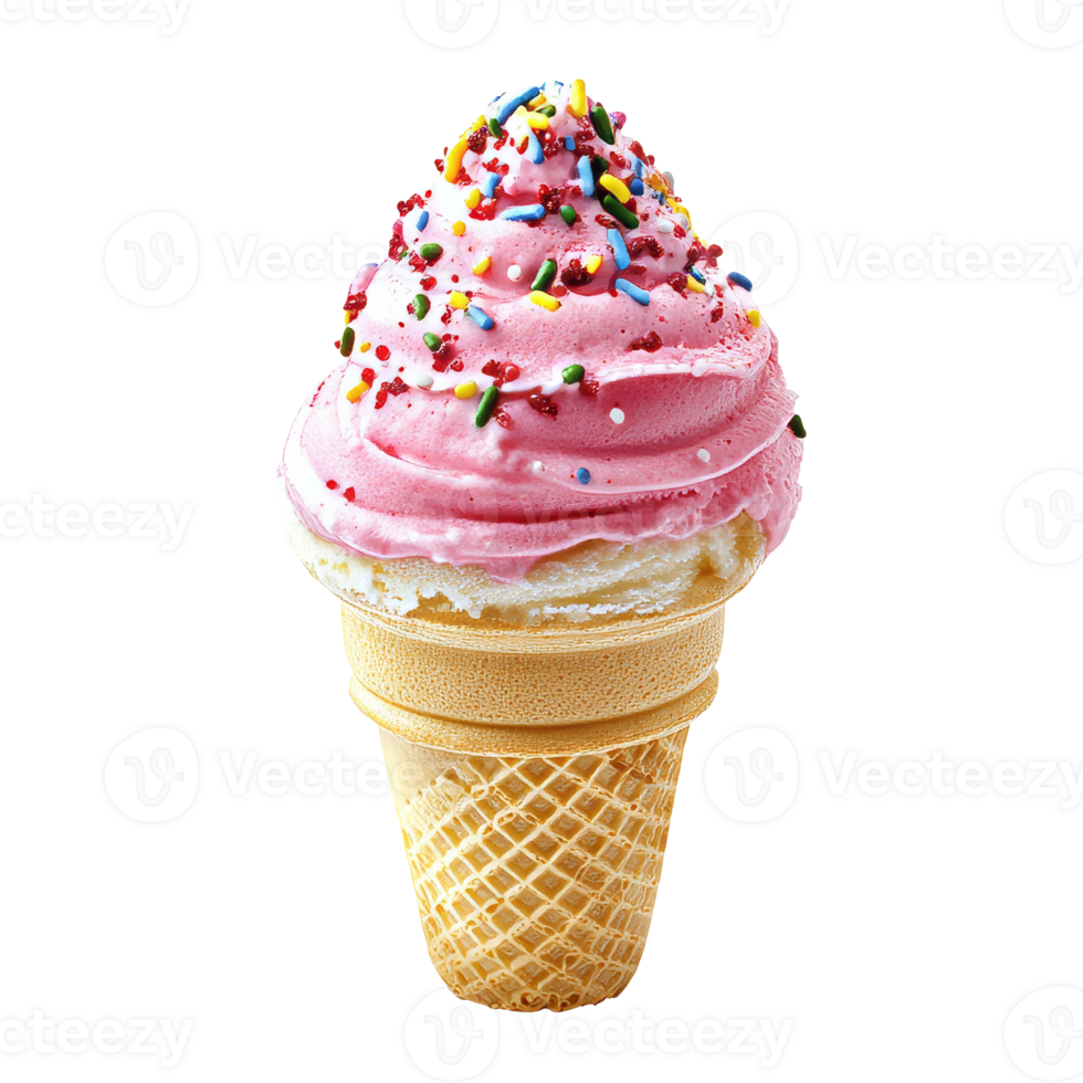 Delightful pink ice cream cone with sprinkles png