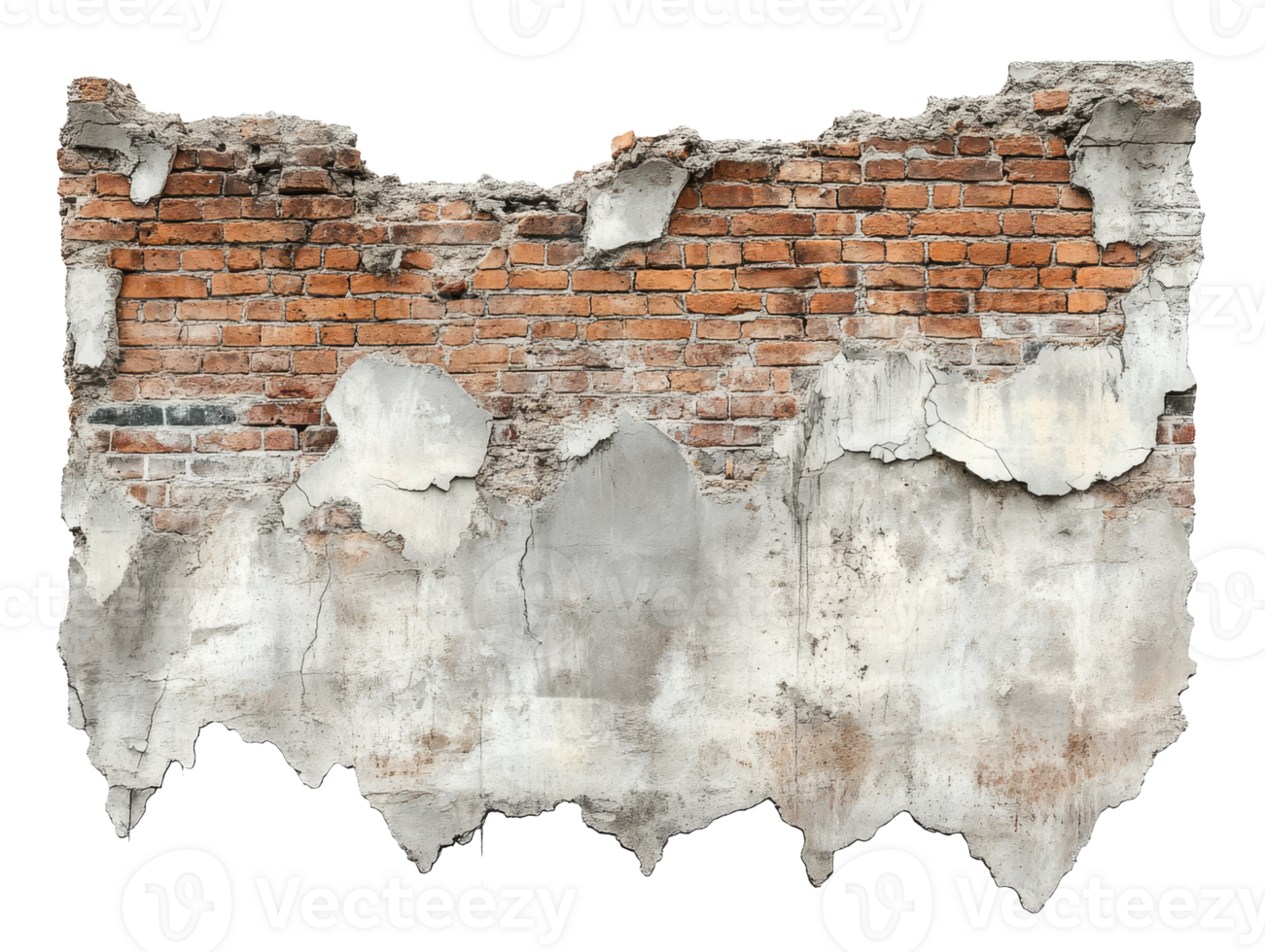 Rustic wall with chipped paint and exposed bricks png