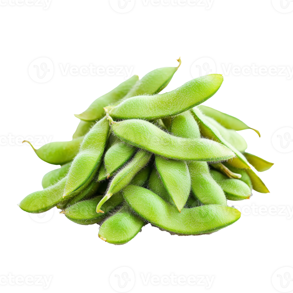 Fresh green edamame beans stacked neatly png