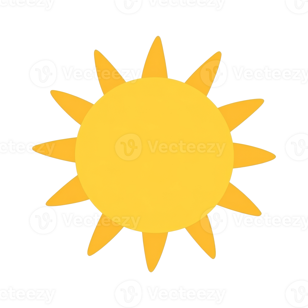 Bright yellow sun with sharp rays png