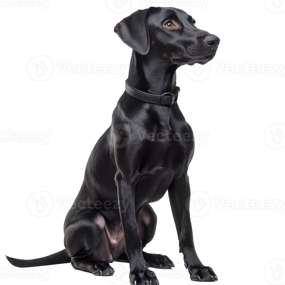 Calm black dog with attentive gaze png
