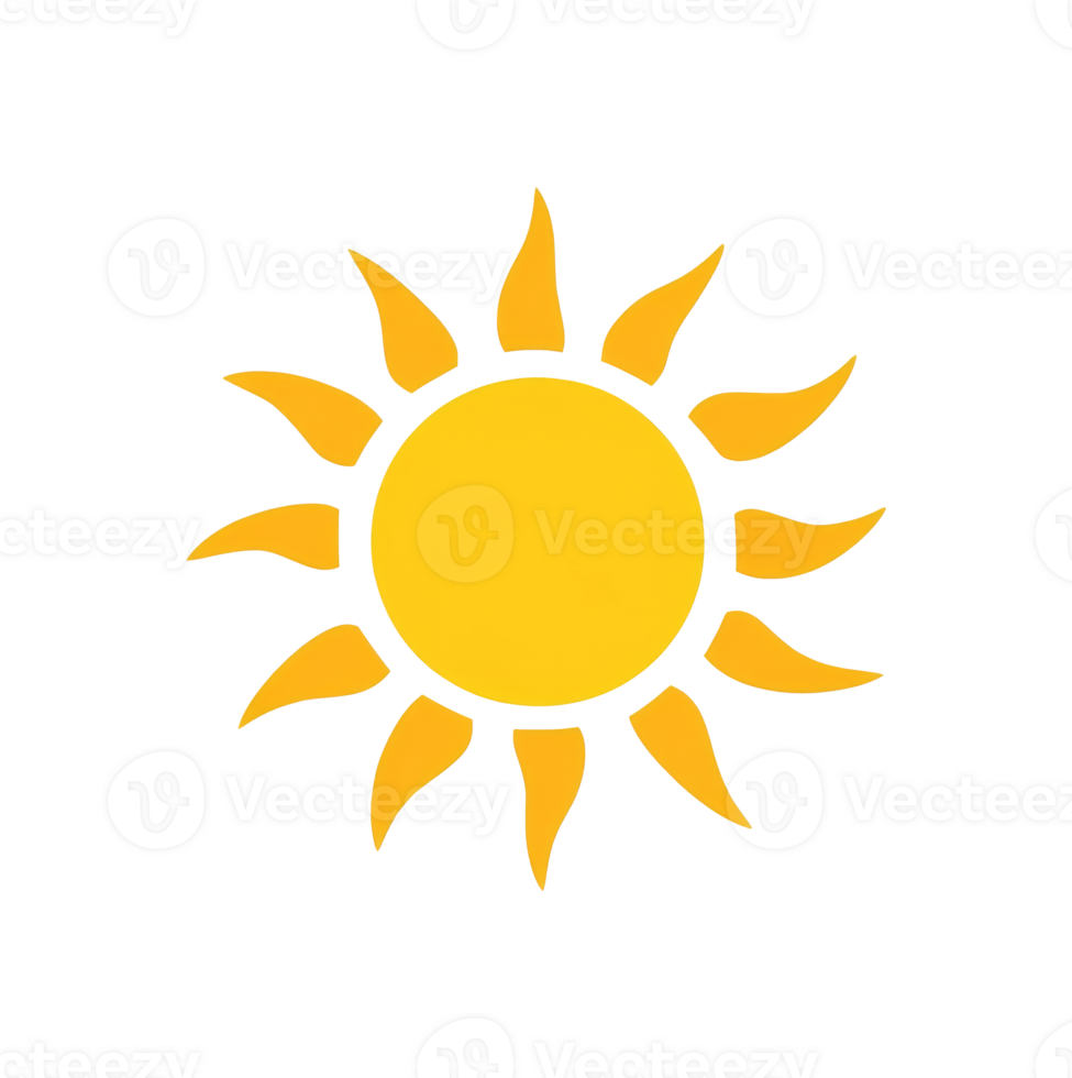 Bright yellow sun icon radiating warmth and light png