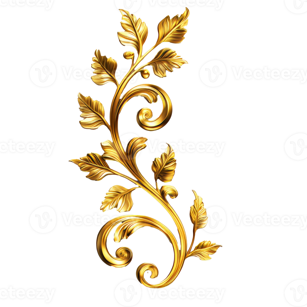 Golden vine design with leaves and swirls png