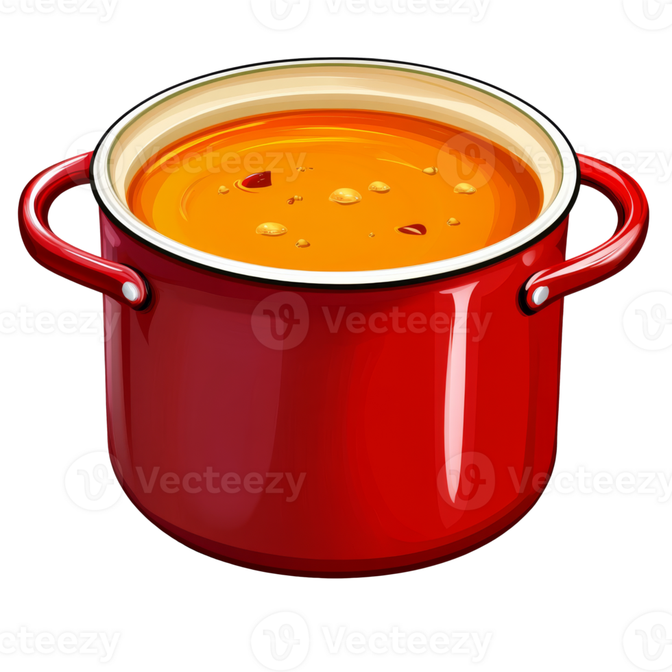 Delicious soup simmering in a red pot png