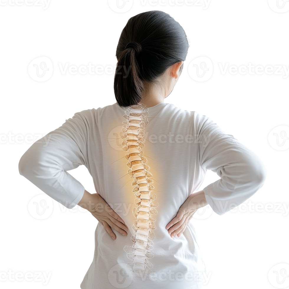 Woman with back pain spine diagram png