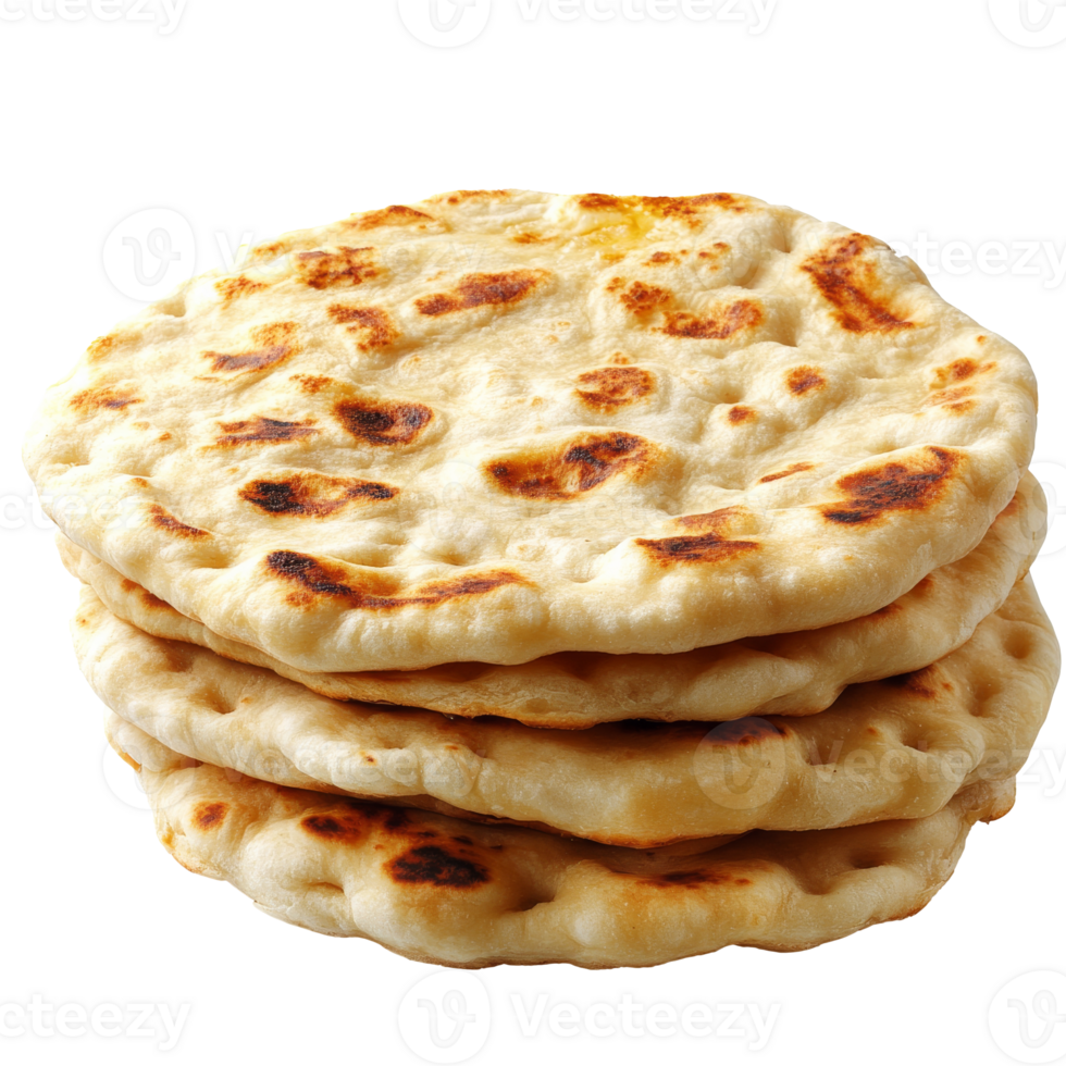 Freshly baked naan bread stacked for serving png