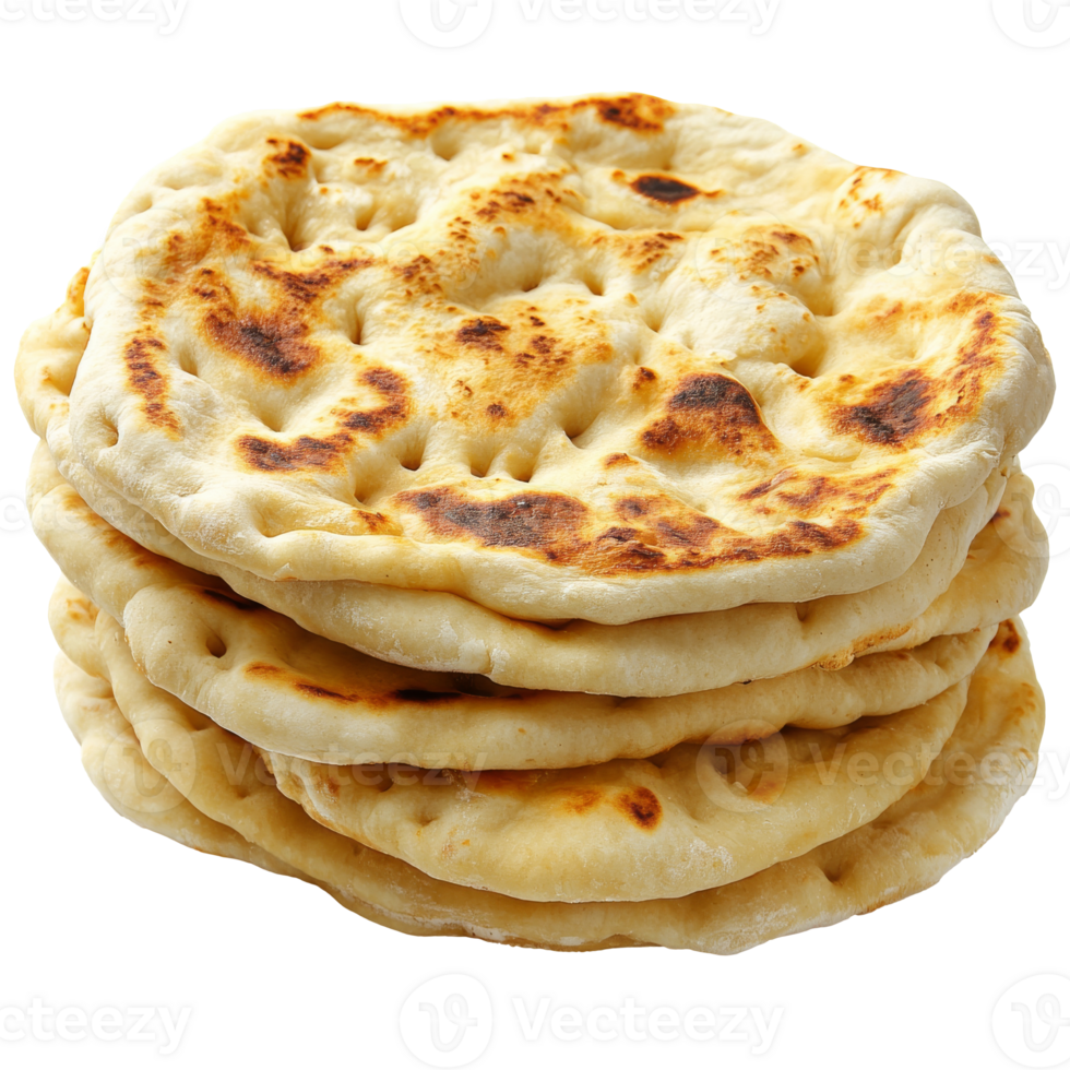 Freshly baked flatbread stacked for serving png