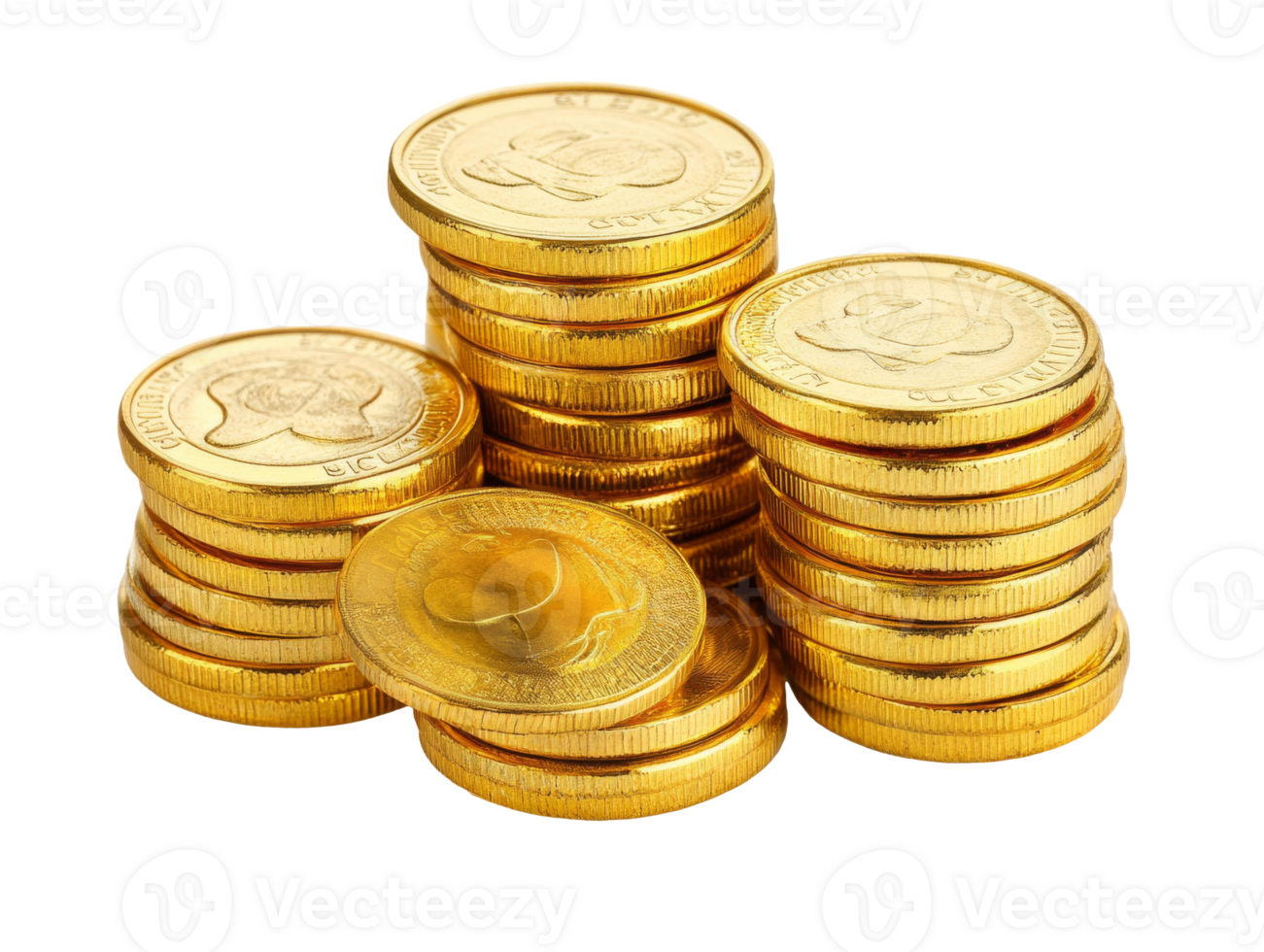 Stacks of golden coins in a bright setting png
