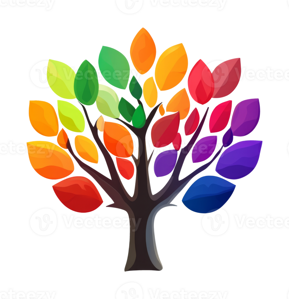 Colorful tree with diverse leaves in autumn hues png