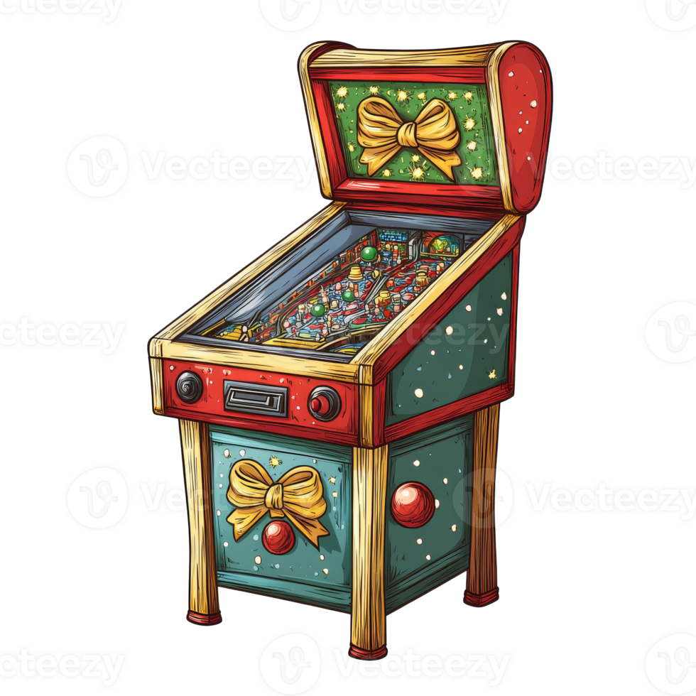 Vintage pinball machine decorated for holidays png