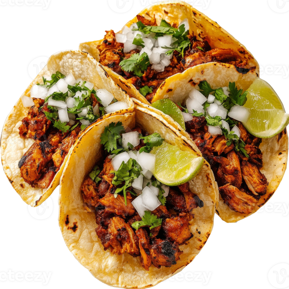 Delicious tacos with chicken and fresh toppings png