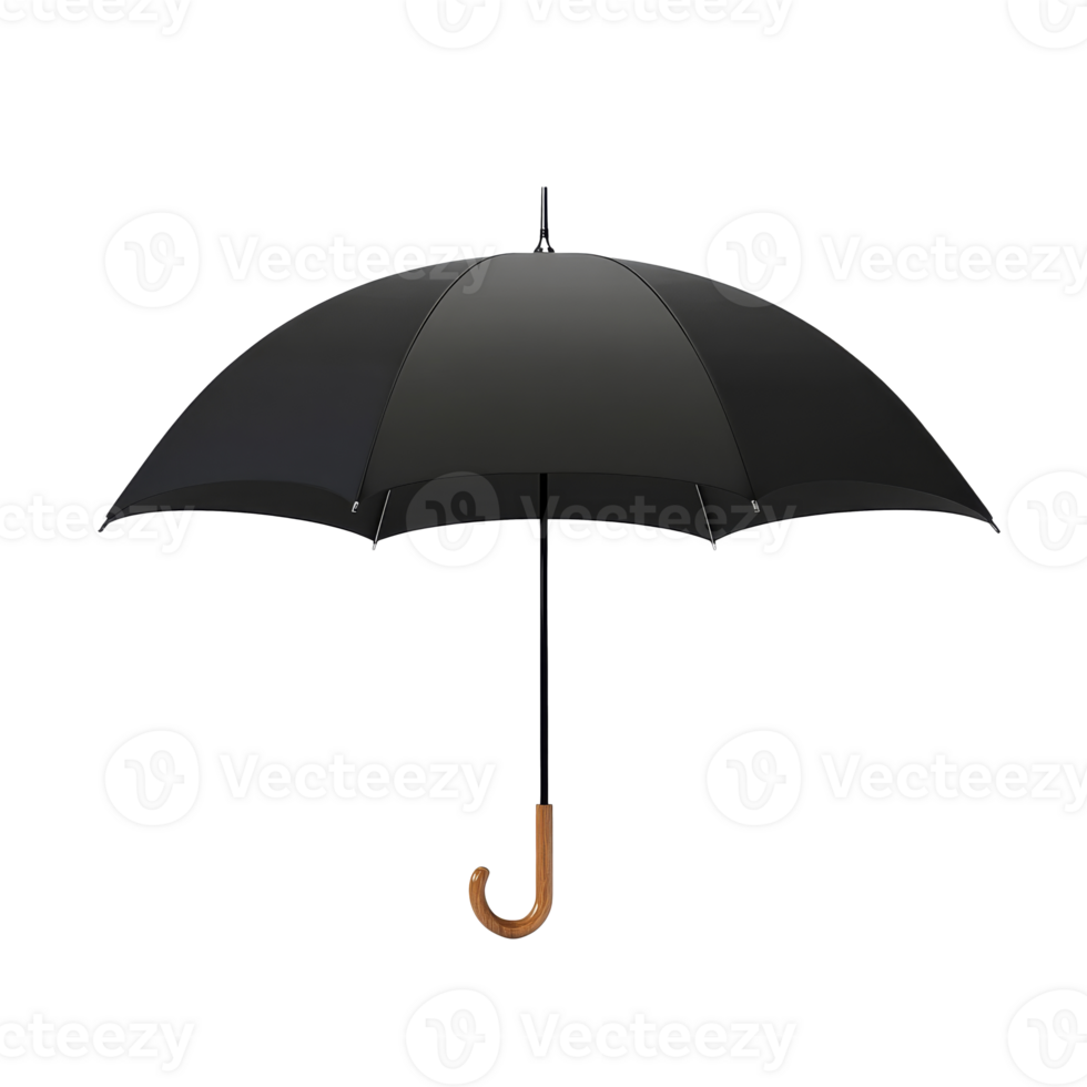 Chic black umbrella with wooden handle png