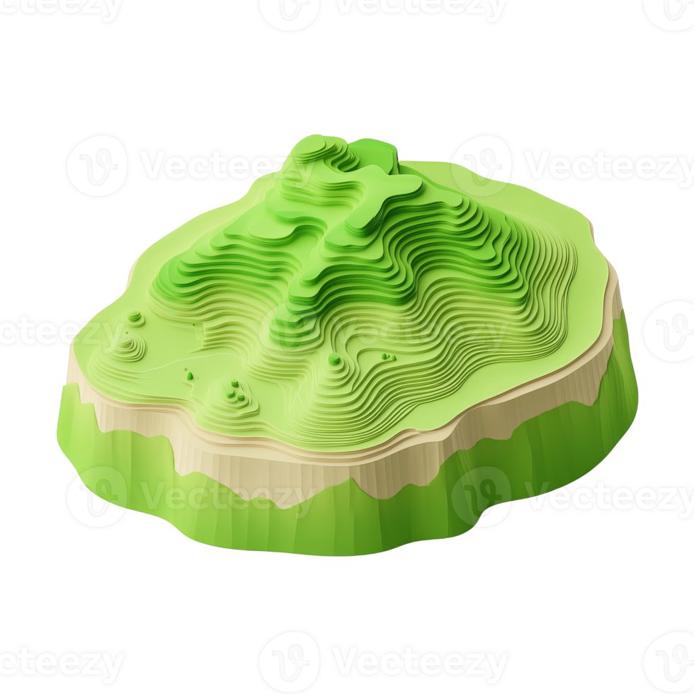 Model of a green terrain with layered topography png