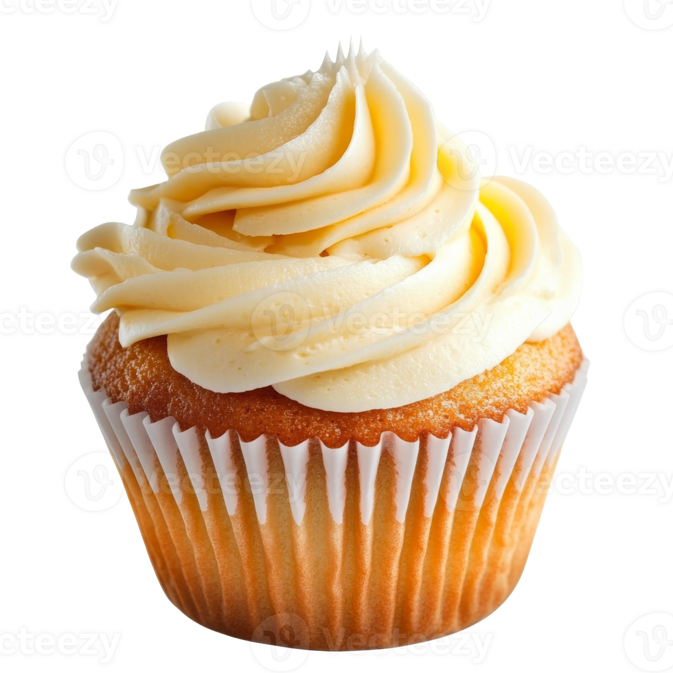 Delicious vanilla cupcake with creamy frosting png