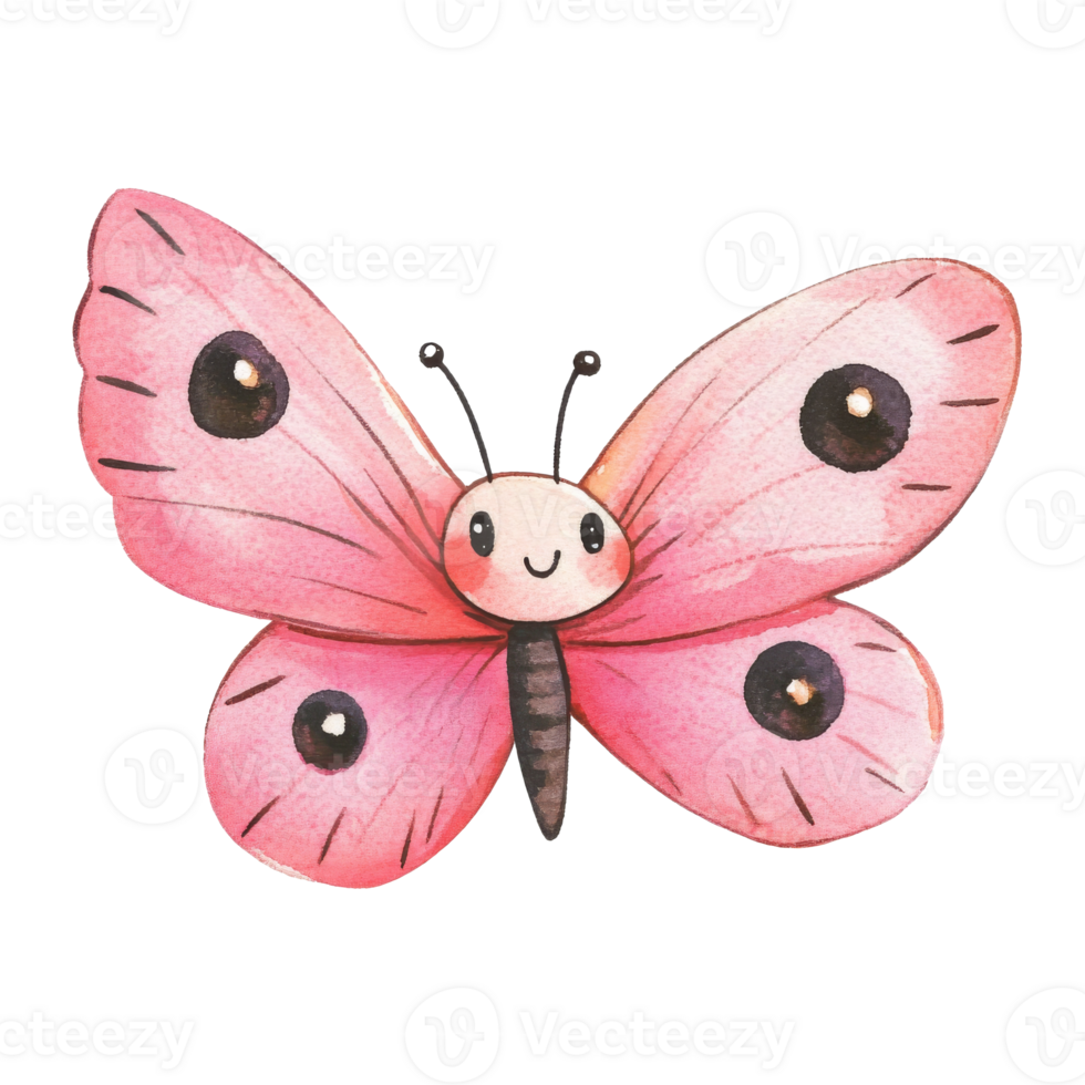 Cute pink butterfly illustration with smiling face png
